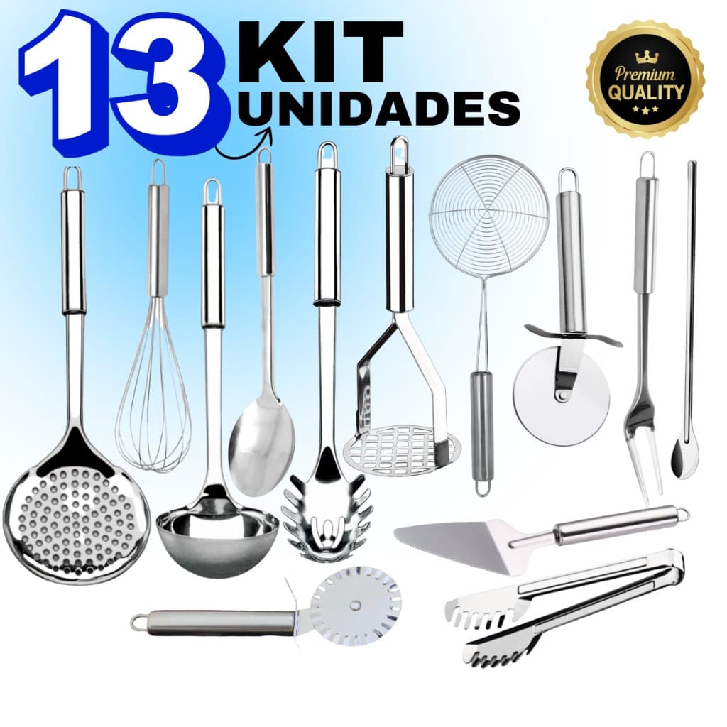 Kit 9, 10, 11, 12 ou 13 Peças De Utensílios De Cozinha 100% Inox Talheres Escolher Kit