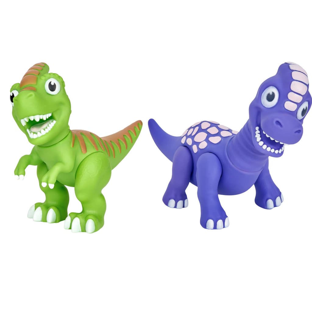 Kit 2 Dinossauros Vinil Macio Brinquedo Braquiossauro e Parassauro Articulado Mordedor - Puff Toys
