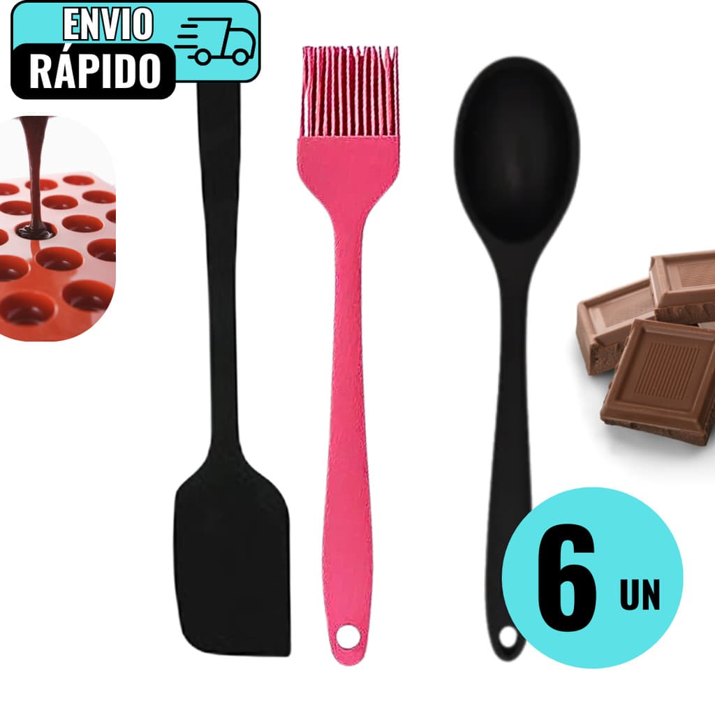 Kit 2 Espátula 2 Pincel 2 Colher De Silicone Páscoa Para Cozinha Domicilios Restaurantes Lanchinetes