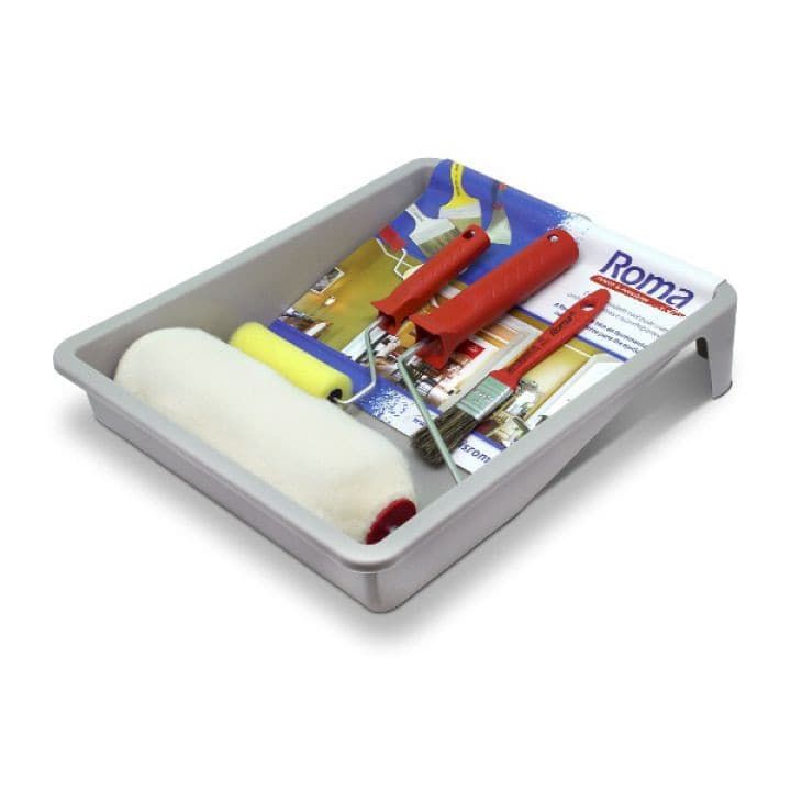 Kit Pintura com 5 peças Multiuso Econômico Rolo De Pintura Para Parede 23cm + Suporte + Bandeja + Trincha + Rolinho