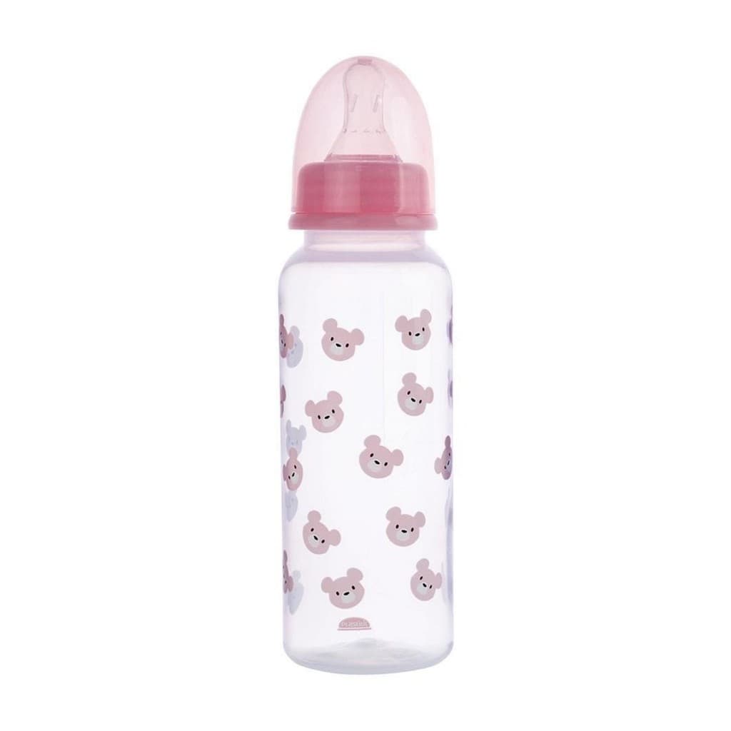 Mamadeira 250ml Urso Rosa com Sistema Anticólica Bico Silicone Anatômico Bebê Criança Plasútil