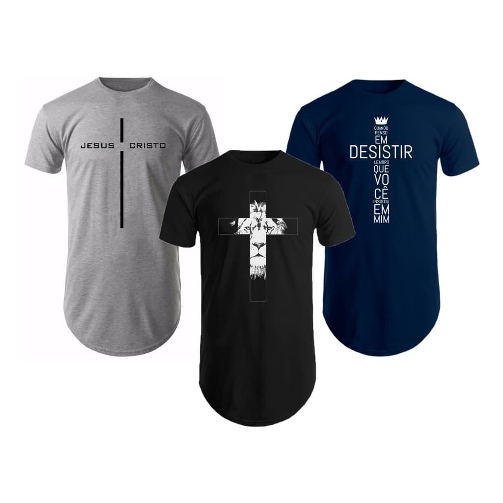 Kit Com 3 Camisetas Camisa Masculinas Long Line Oversize