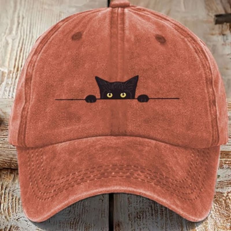 Boné De Beisebol Vintage Com Estampa De Gato De Desenho Animado-Poliéster Lavado Ajustável Para Atividades Ao Ar Livre ,