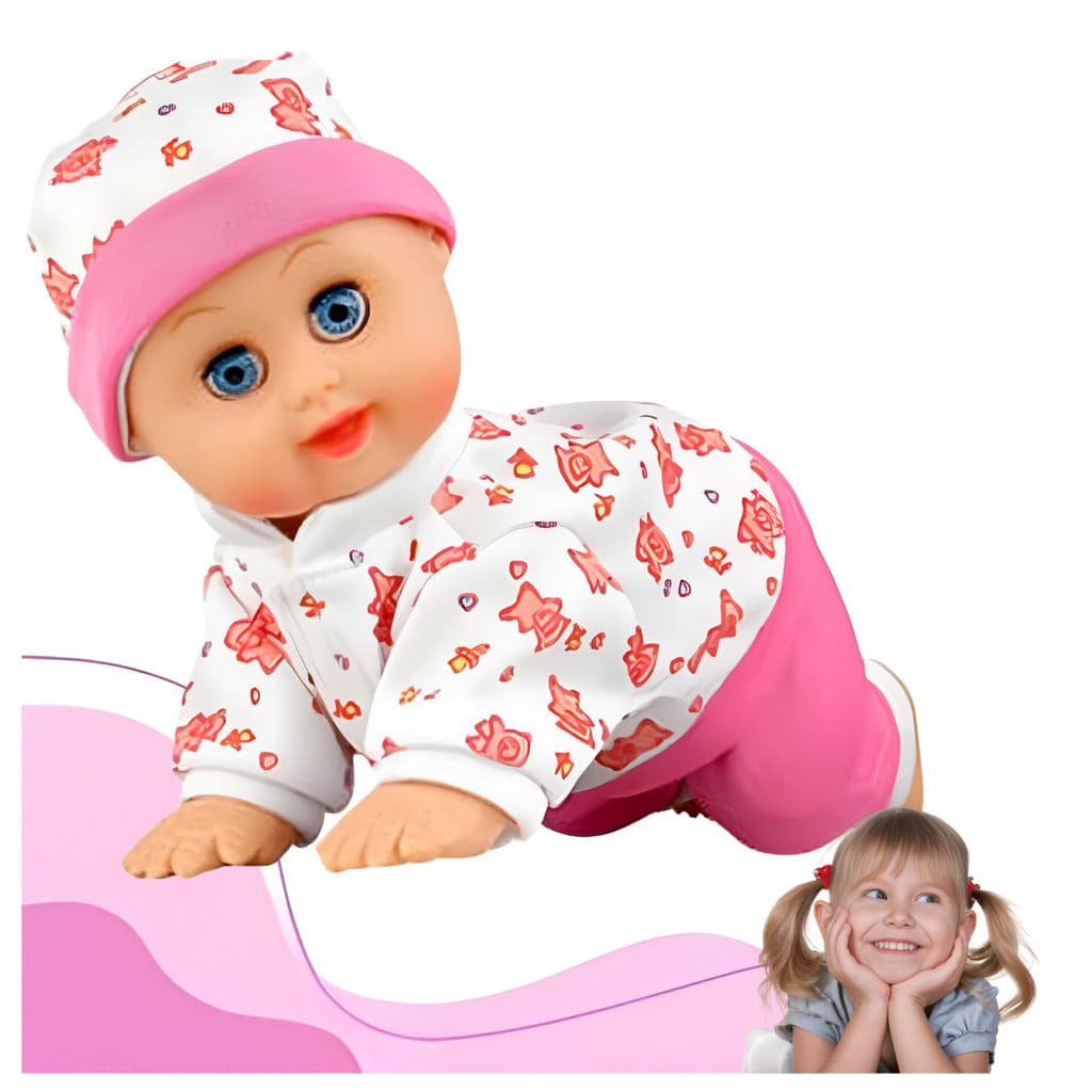 Boneca Bebê Engatinha Menina Som E Acessórios Brinquedo