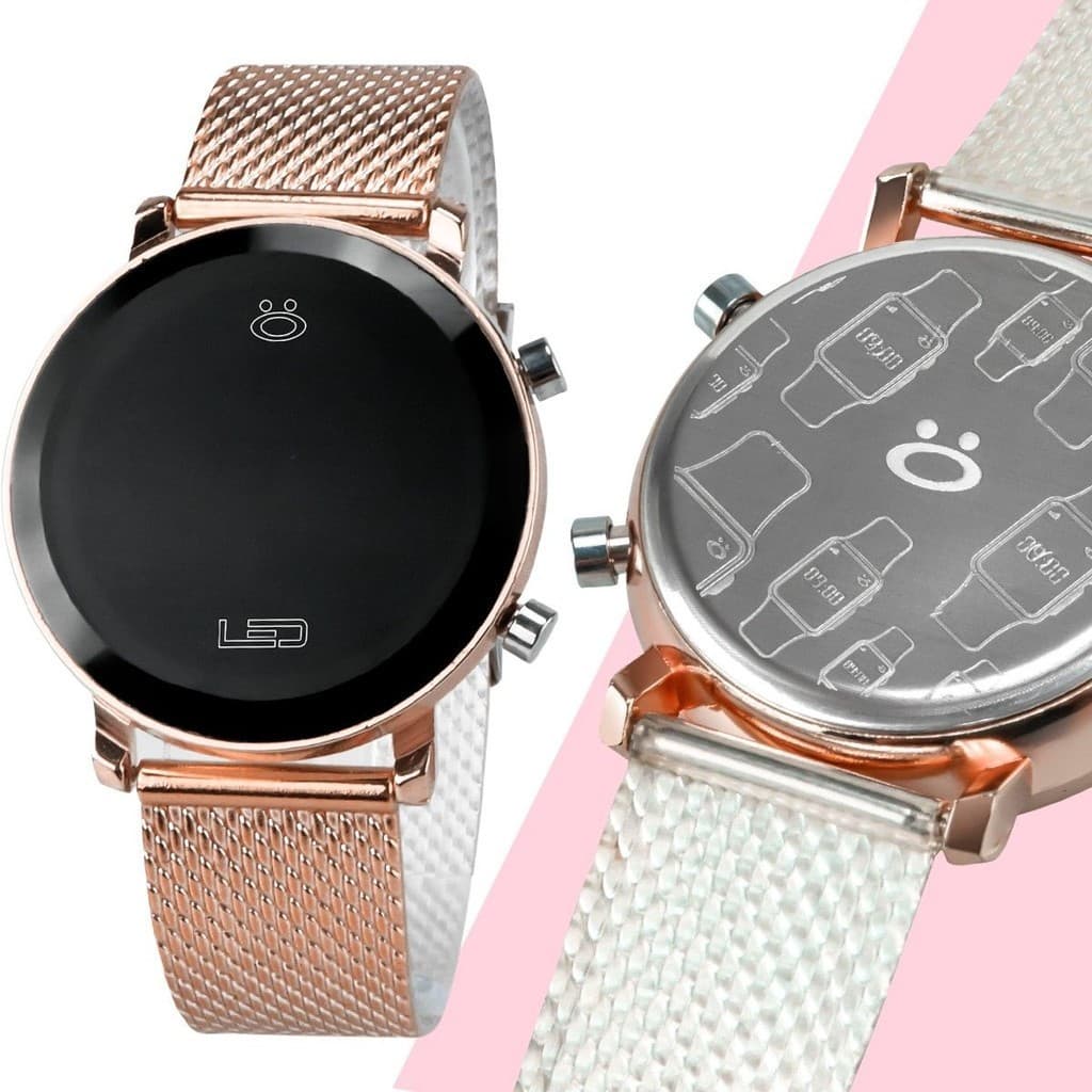 relogio feminino digital rose silicone led aço inox + caixa social qualidade premium presente casual