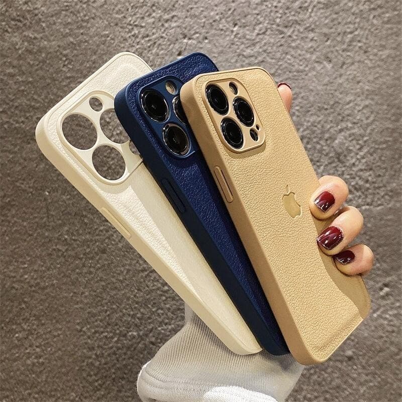 Capa Luxuosa De Textura De Couro Para iPhone Air 17 16 15 14 13 12 11 Pro Max Silicone Macio À Prova De Choque