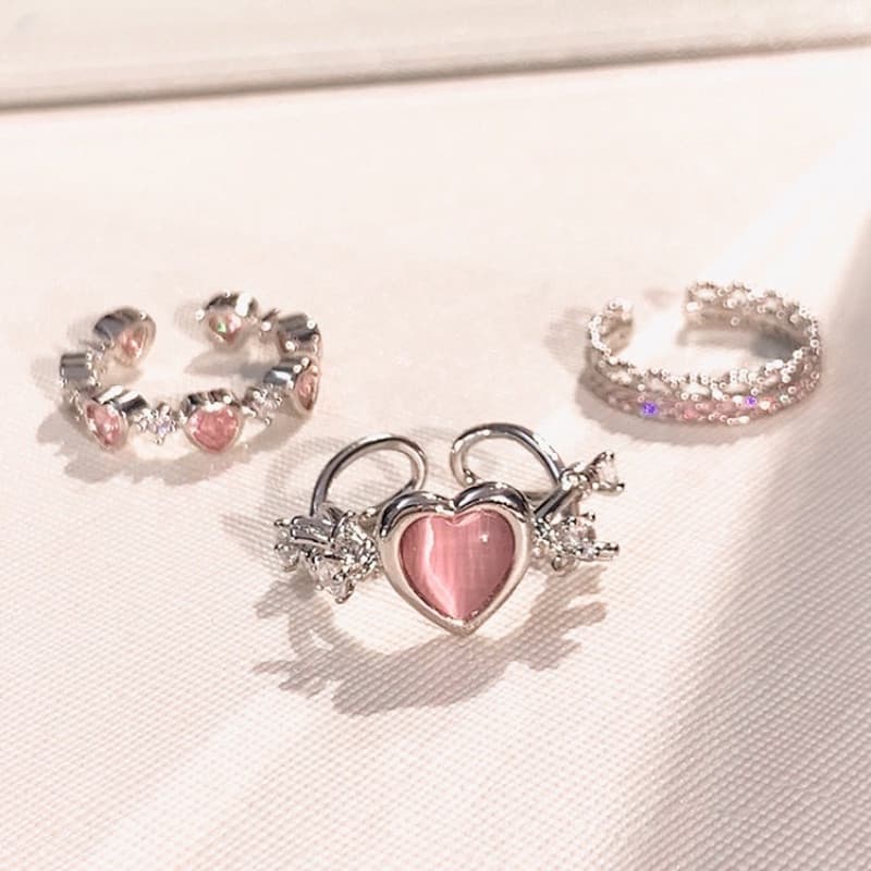 Anel Aberto Puro De Amor Rosa Lustroso Para Meninas Novo Tipo ins Sweet Wind Moon Stone Pequeno Design Sense Versátil