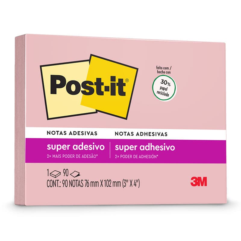 Bloco de notas super adesivas Post-it Rosa Tropical 76x102mm 90 folhas 3M