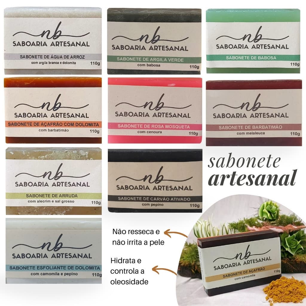 Sabonete Artesanal Vegano Natural 110g Hidratante Antiacne