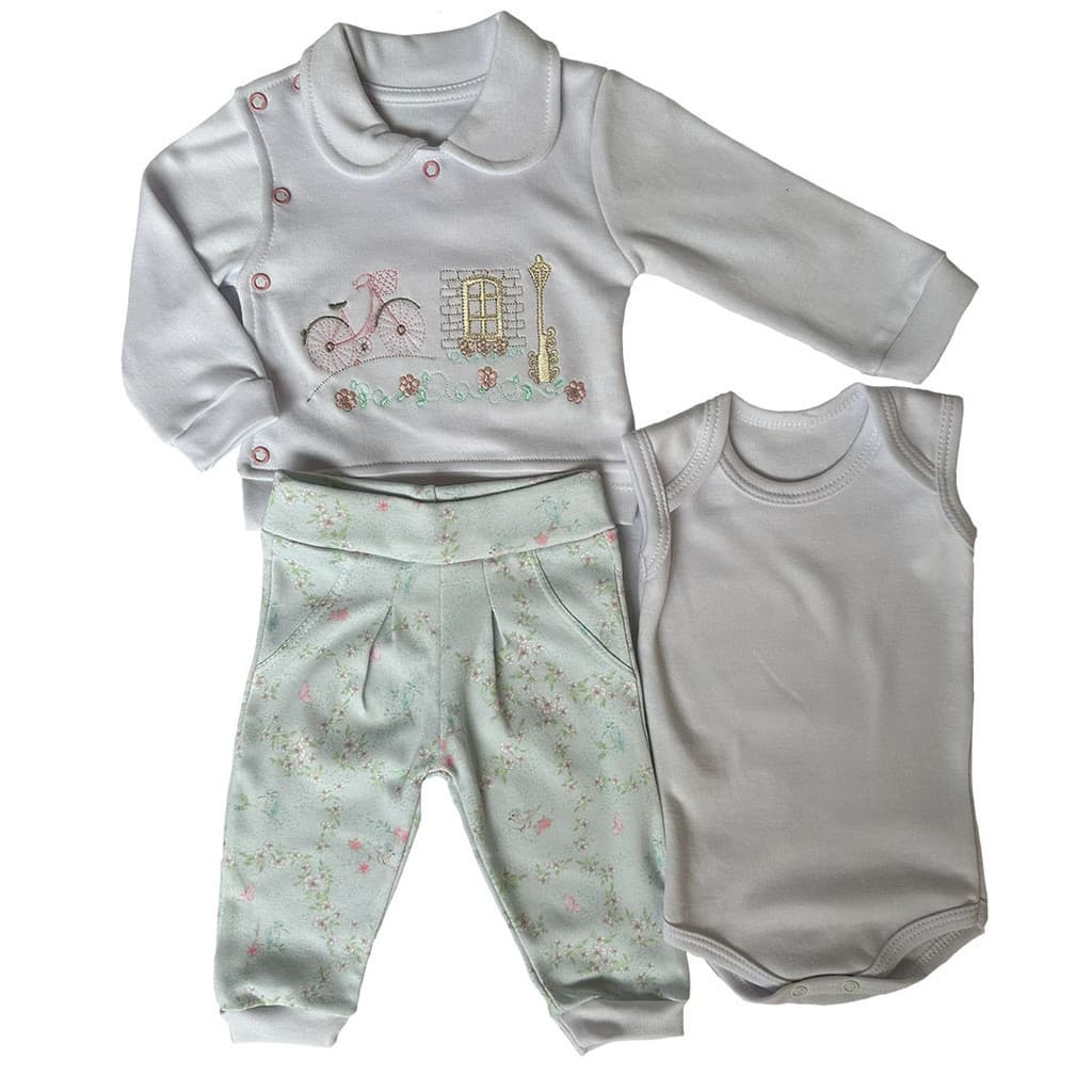 Kit 3 Peças Conjunto Pagão Bebê Recém Nascido Bicicleta
