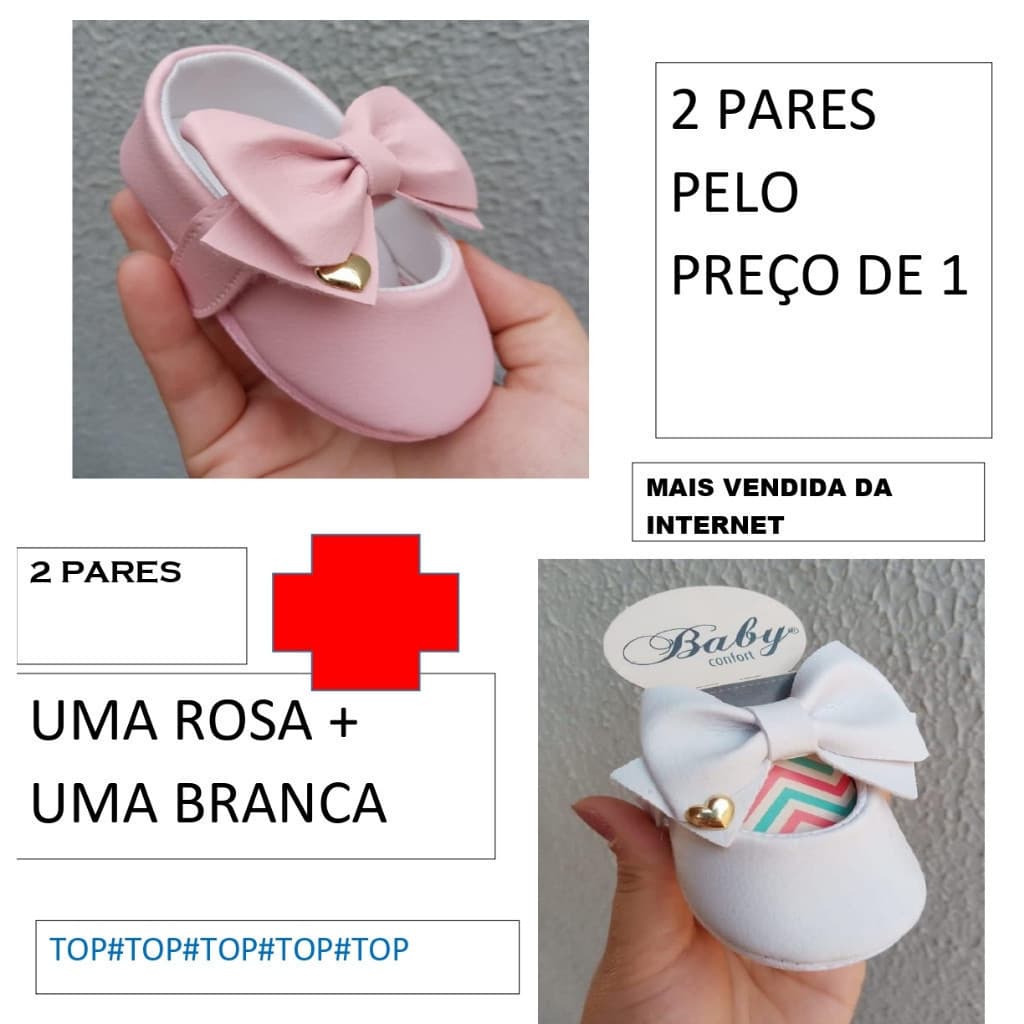 2 PARES SAPATINHOS DE BEBÊ,UMA ROSA E UMA BRANCA LAÇO PDR