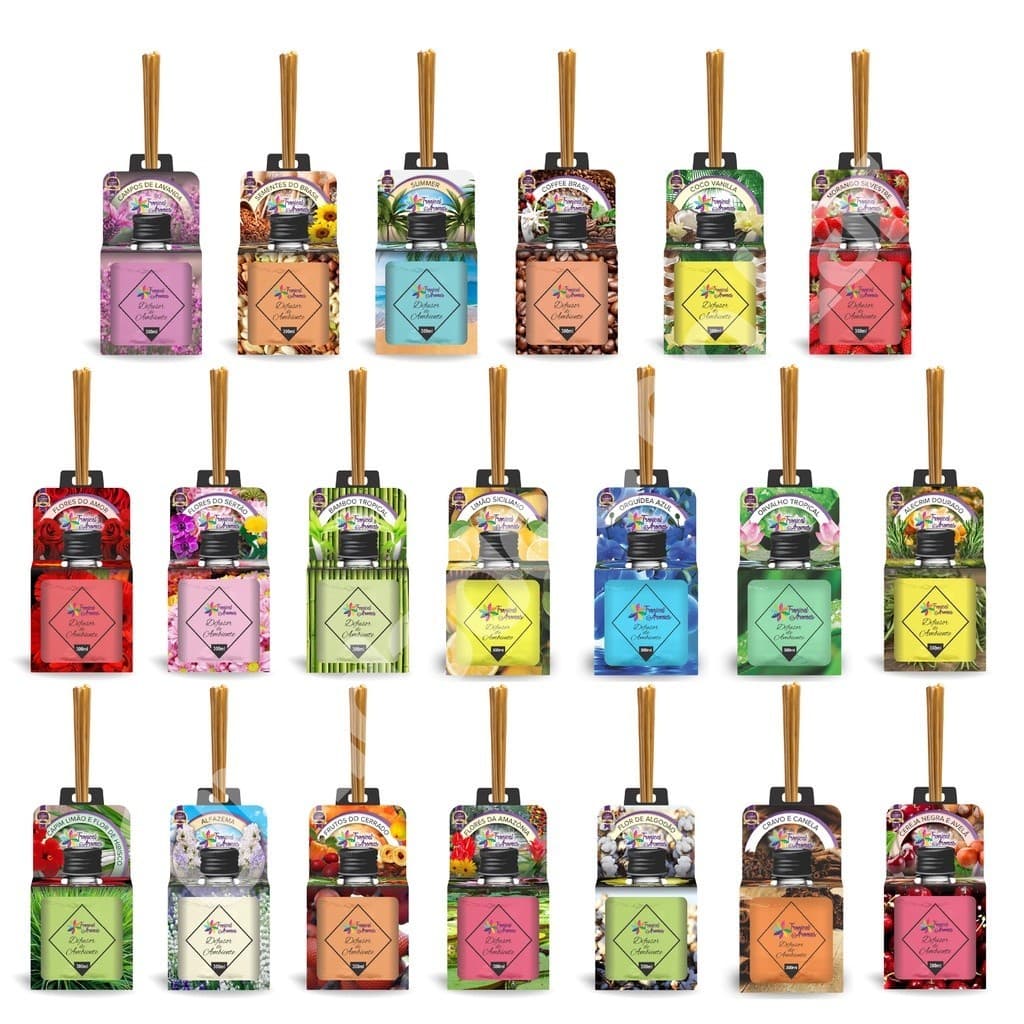 Aromatizador e Difusor de Ambiente com Varetas Varias Fragrâncias Aromas Do Brasil 300ml Cada Tropical Aromas