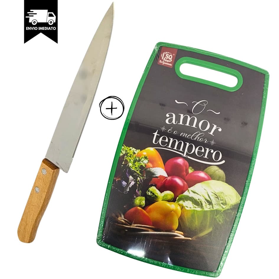 Faca e Tábua de Corte Grande de Cozinha Carne Legumes Salada Comida Churrasco