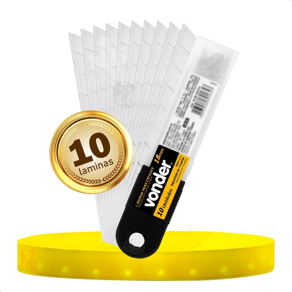 Kit 10 Laminas Para Estilete Largo 18mm Alta Qualidade Aço Resistente 14 Divisões Profissional Vonder