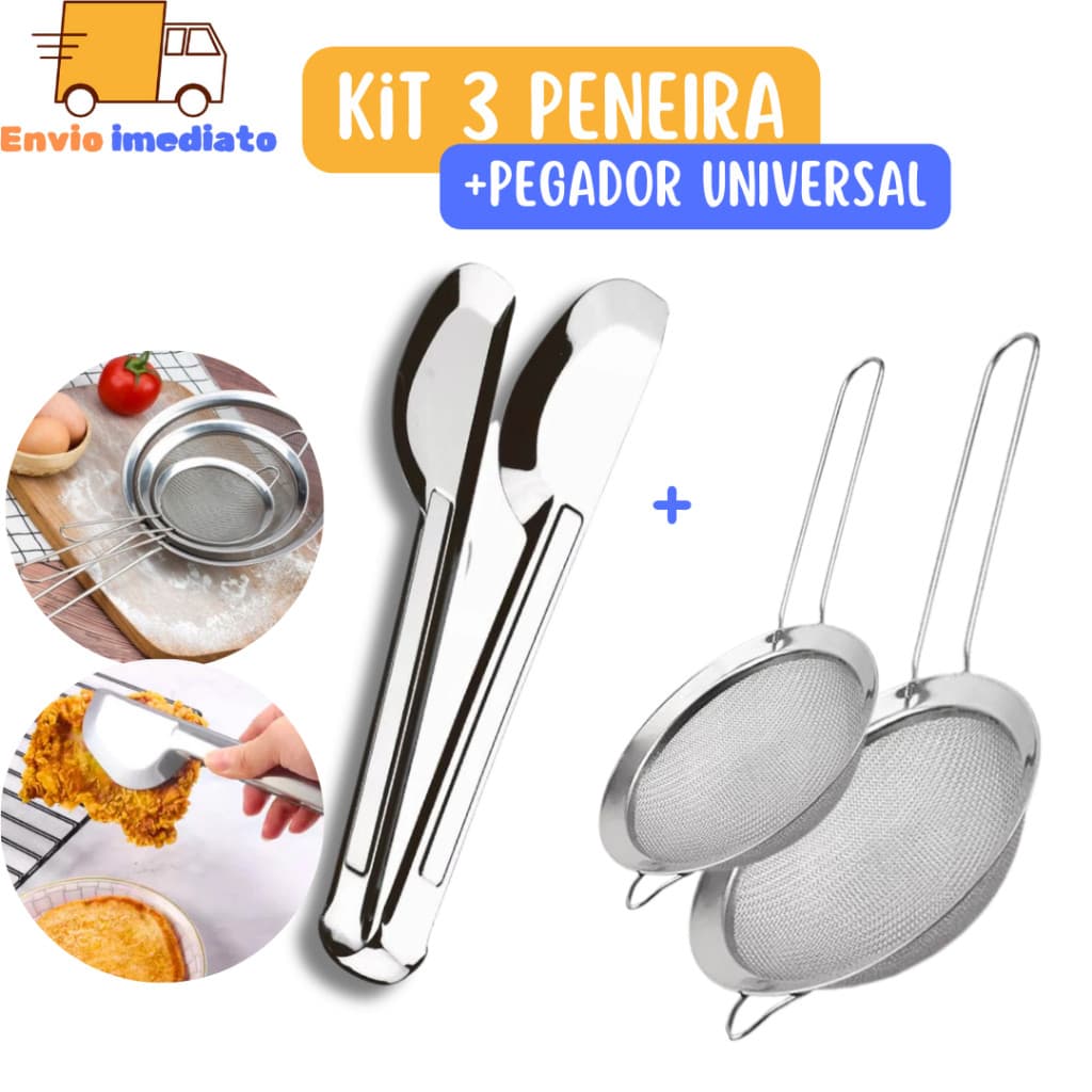 Pegador de Universal com 2 Peneiras 100% aço Inox para Legumes Arroz Cozinha Restaurantes Buffet Bar Casa