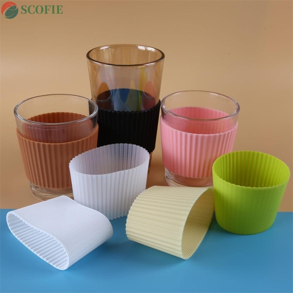 Manga De Copo De Silicone SCOFIE , Caneca Com Isolamento Térmico Antiderrapante , Capa Listras Verticais Espessadas