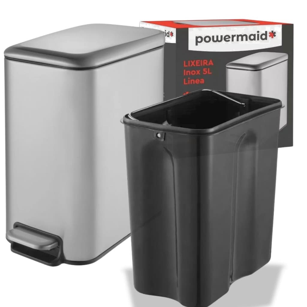 Lixeira Linea 5L Aço Inox – Design Compacto, Durável e com Pedal para Maior Praticidade