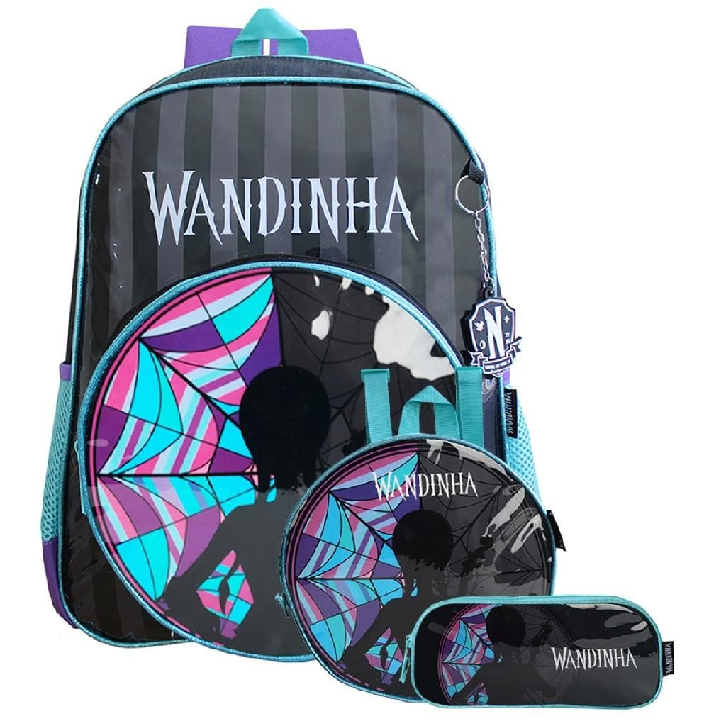 Kit Wandinha Mochila De Costas Escolar Com Lancheira Térmica e Estojo Escolar