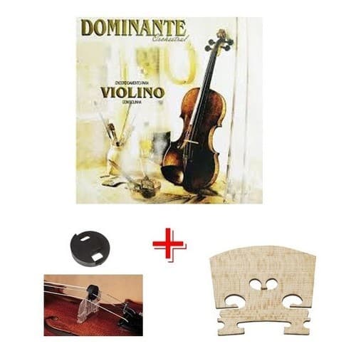 KIT ENCORDOAMENTO PARA VIOLINO DOMINANTE 4/4 + CAVALETE + SURDINA - JOGO DE CORDA