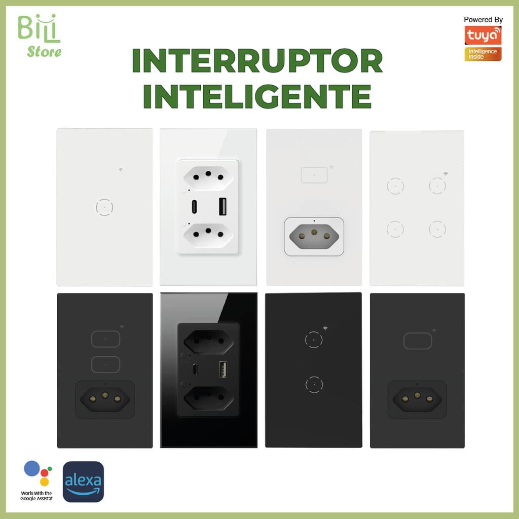 Interruptor Inteligente De Toque Wifi Tuya 1/2/3/4/6 Botões e Tomada Inteligente 10A Via App com Alexa e Google Home