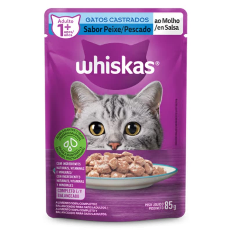 Kit 20 Sachê Whiskas para Gatos Adultos Castrados Peixe 85gr