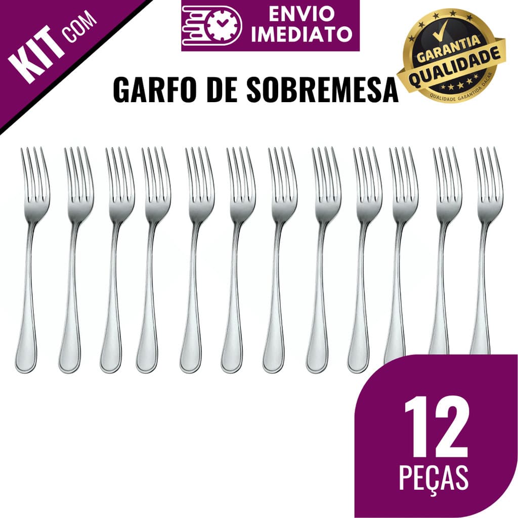 Garfo de Sobremesa 6/12 Peças Talher de Aço Inox Luxo Faqueiro Cozinha Restaurante Cafeteria Hotel