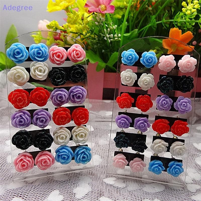 Adegree 12 Pares De Brincos De Rosa Mística , Flores De Cores Mistas , Atacado , Novo