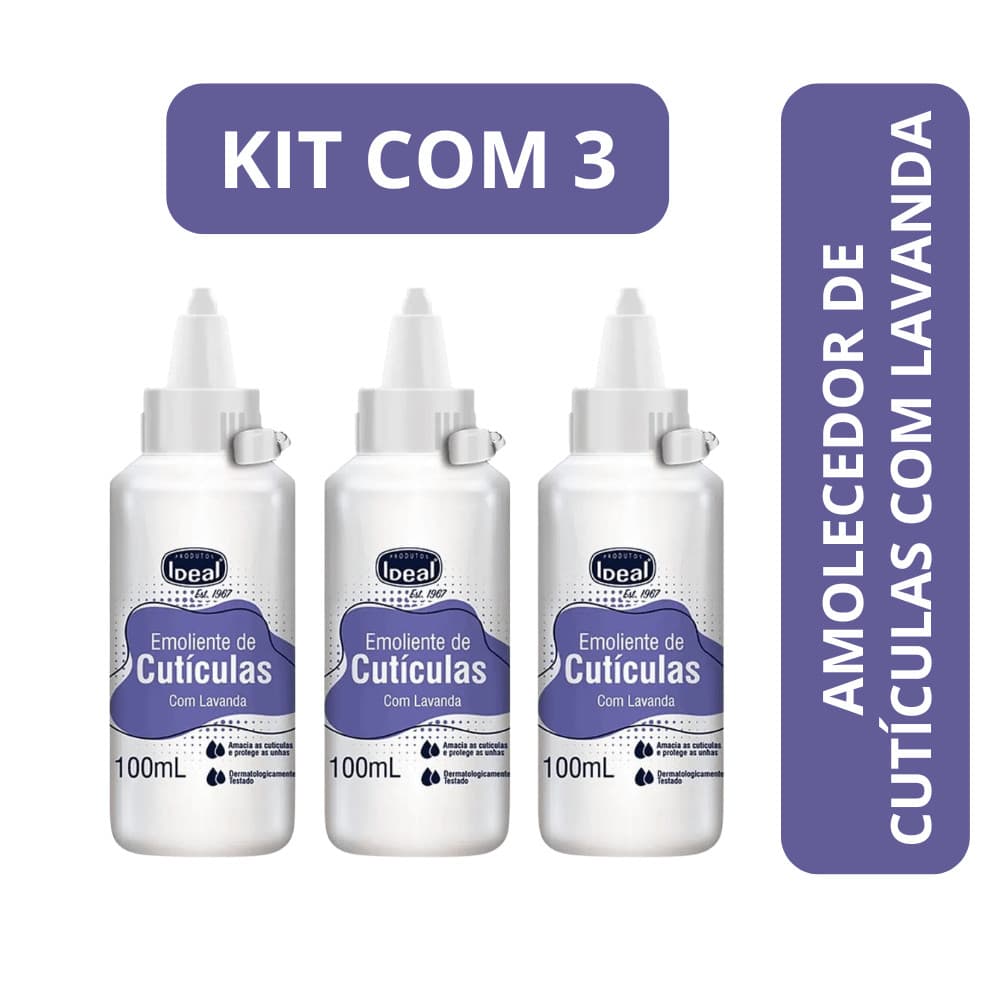 Kit c/3 Amolecedor de Cuticulas Ideal 100ml Lavanda