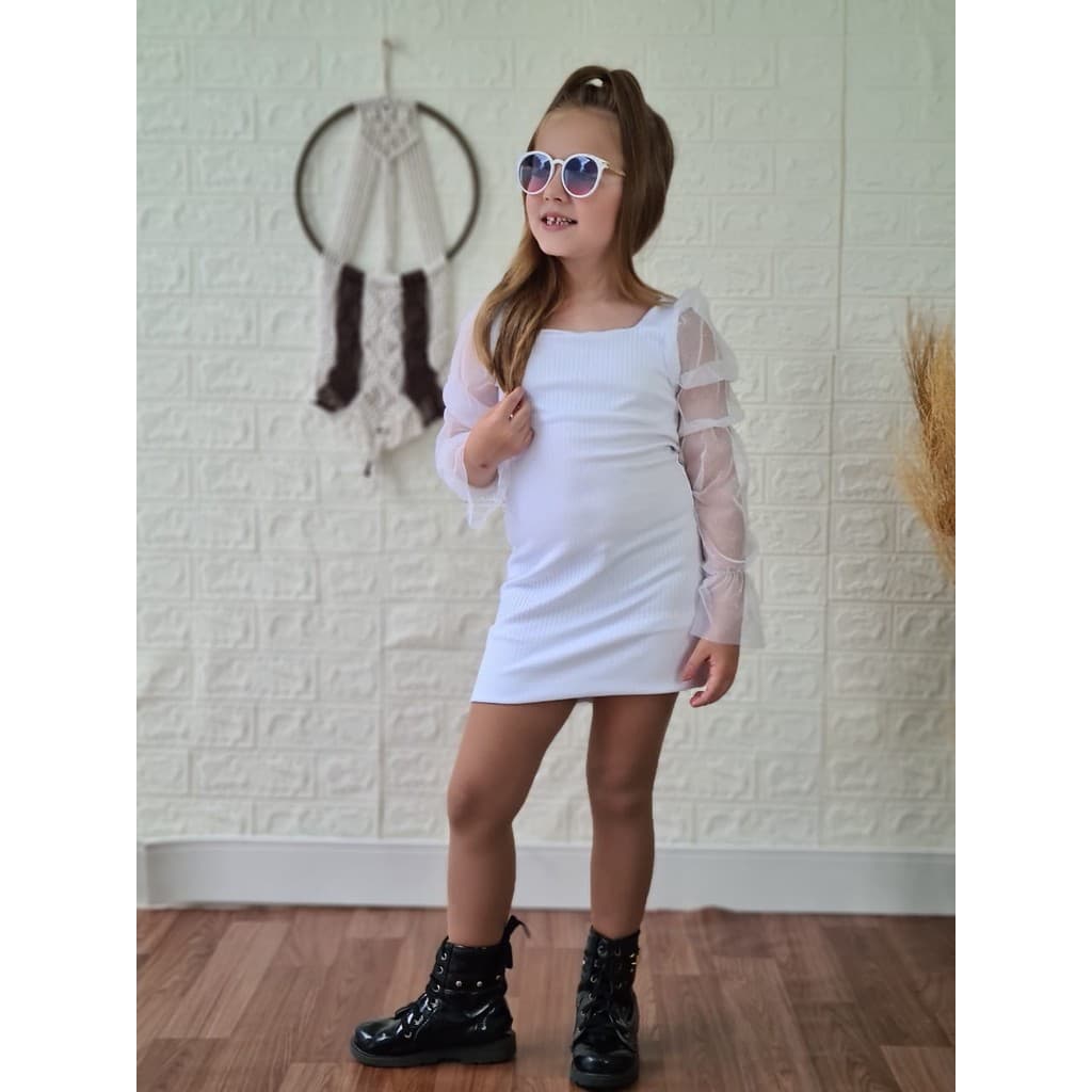 Vestido infantil menina manga longa tule mini diva outono Inverno
