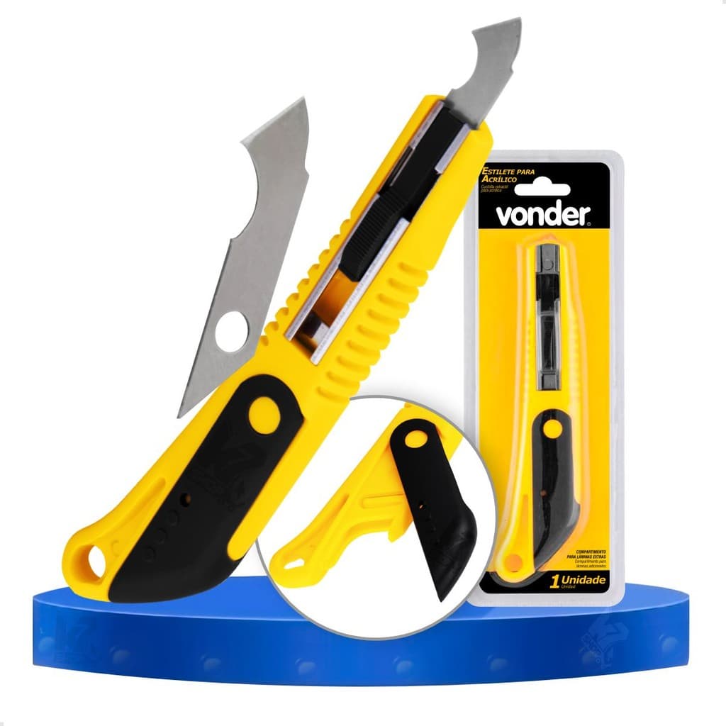 Estilete Riscador De Acrilico Corte Cotador Profissional Preciso Limpo 2 Laminas Vonder 11.4mm