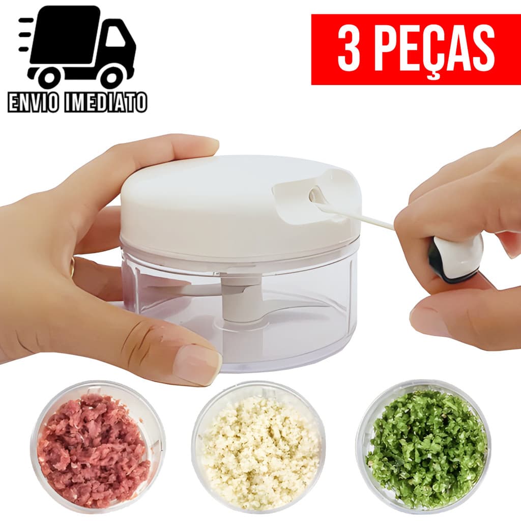 Kit 3 Mini  Processador Manual Triturador de Alimentos para Alho Cebola Legumes com Lâminas em Aço Portátil