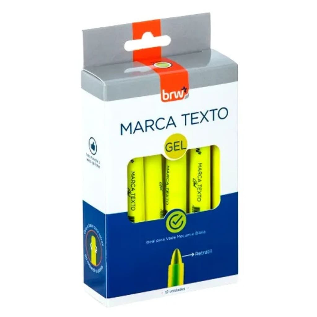 KIT 12 MARCA TEXTO GEL RETRATIL AMARELO NÃO MANCHA IDEAL PARA GRIFAR BIBLIA E VADE MECUM - BRW