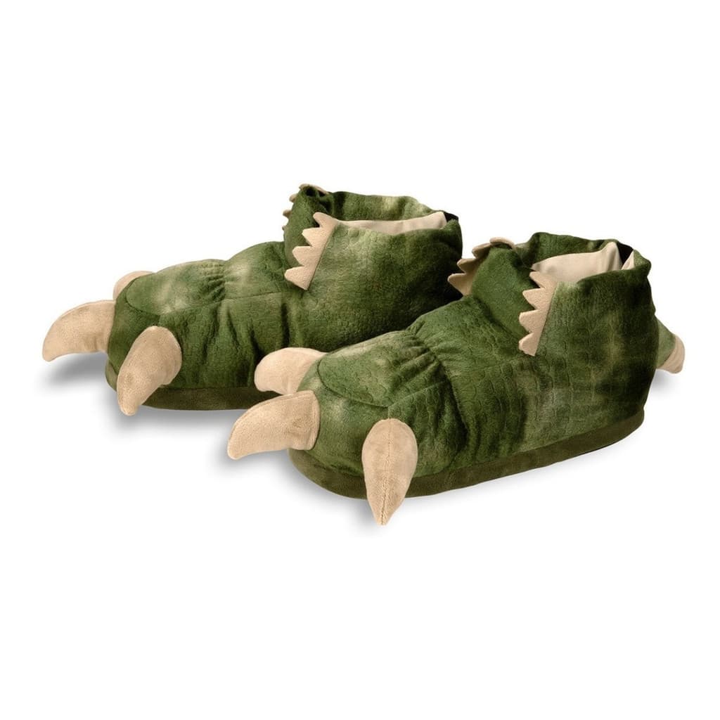 Pantufa Pelúcia 3D Pata Dinossauro Verde Antiderrapante