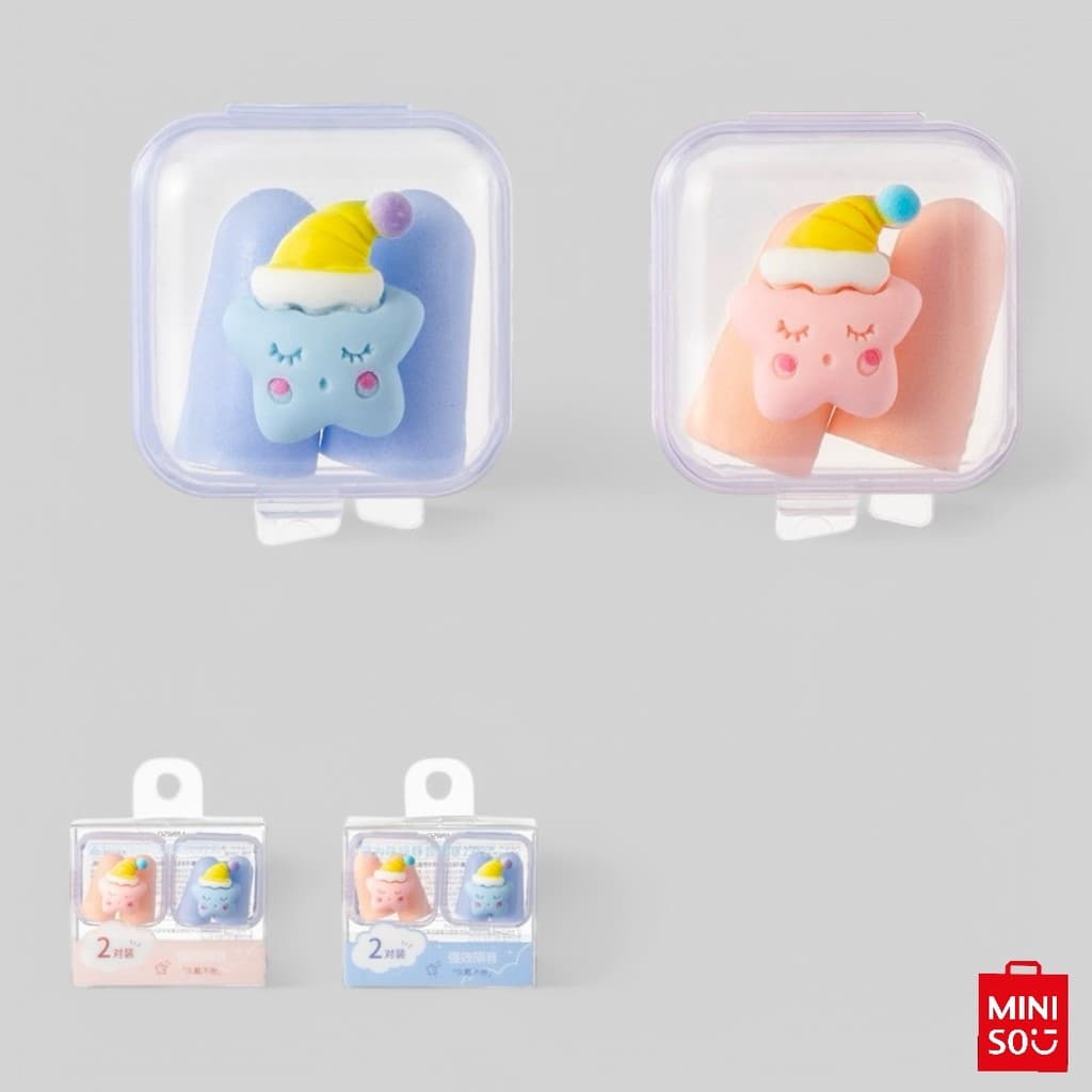 Kit 2 Pares de Tampões para Ouvido Miniso – Redução de Ruído Intra-Auricular em PU Super Macio (Rosa e Azul)