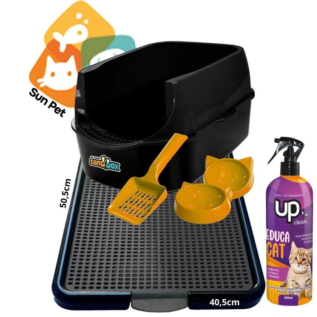 Kit Caixa de Areia para Gatos Sandbox + Tapete Sanitário para Gatos 2D + Educa Cat Afasta Gato Up Clean 500ml