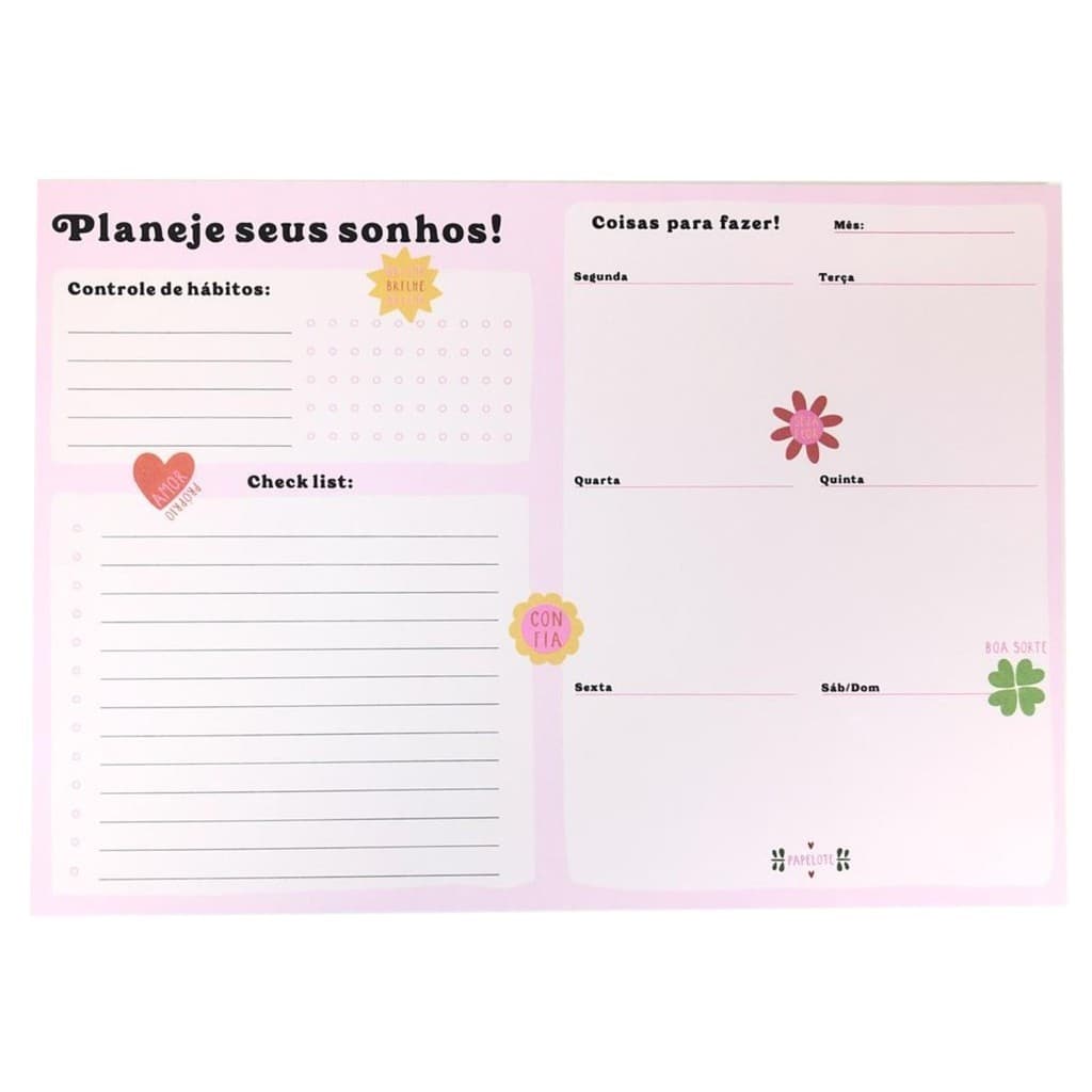 Bloco Planner De Anotações Controle de Hábitos Check List A4 Papelote - Planeje Seus Sonhos