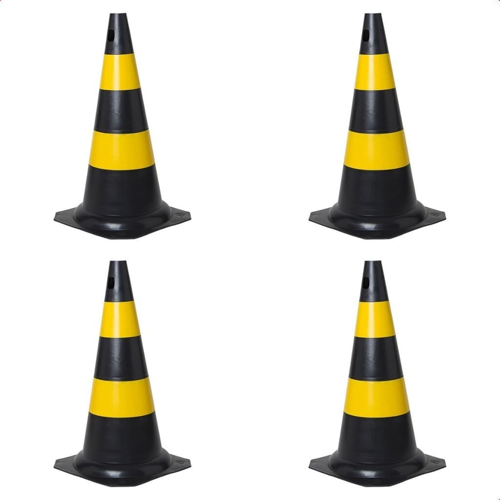 Kit 4 Cone De Sinalização Rígido 50cm Preto Amarelo Para Estacionamento Trânsito Obra Segurança