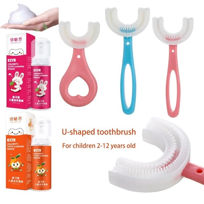 Escova De Dentes 360 Graus Em U Para Crianças (2-12 Anos) , Pasta Limpar & Proteger Os Push-On 60ml
