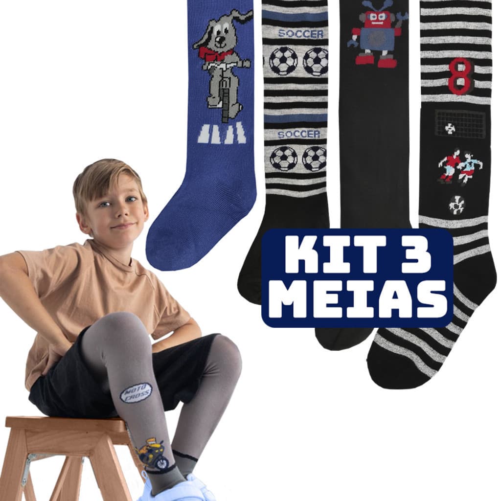 Kit 3 Meia Calça Infantil Bebê Grossa Inverno MENINO
