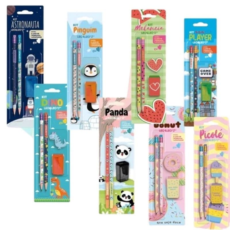 Kit Lapis HB 4 peças Leo e Leo Diversos 2 Lapis HB + 1 Apontador + 1 Borracha