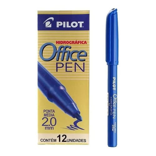 Caneta Hidrografica Office Pen 2.0 Pilot Azul 12 Unid.