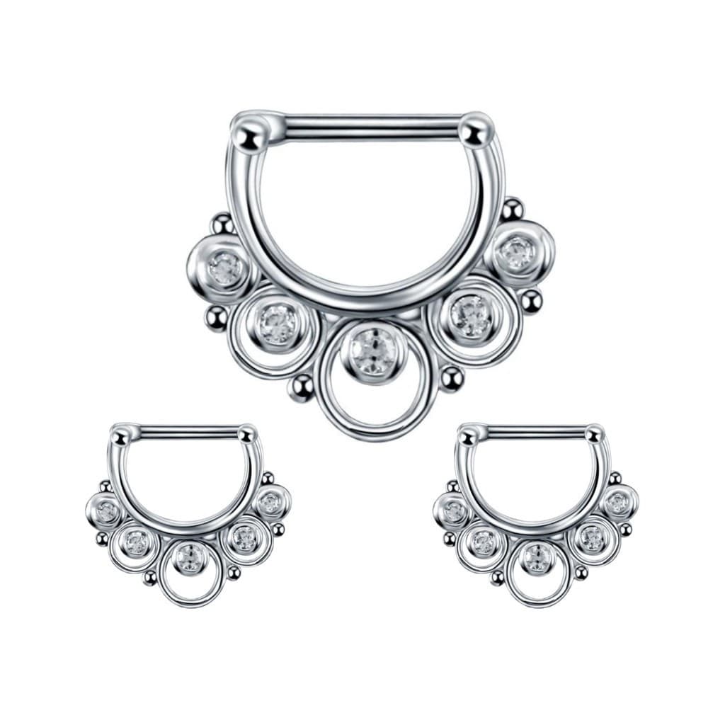 Piercing Aço Cirúrgico Meia Argola Tribal Indiana 5 Cristais