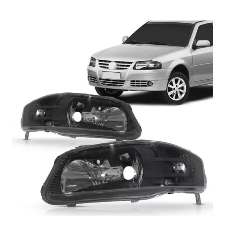 Farol Compatível com Gol/Parati/Saveiro G4 2005 a 2014 Foco Simples Friso Preto Máscara Negra