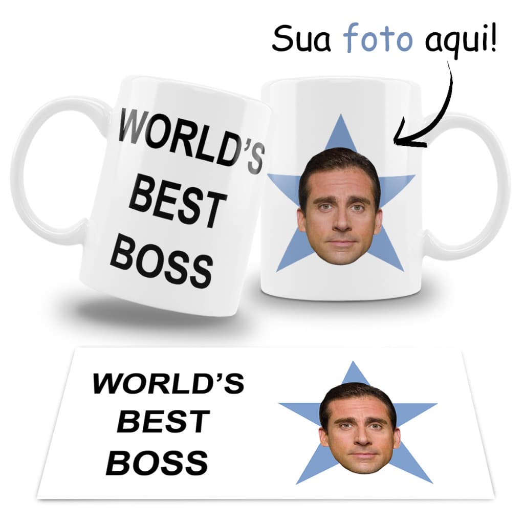Caneca World's Best Boss Personalizada com Foto – Presente Engraçado e Icônico do The Office