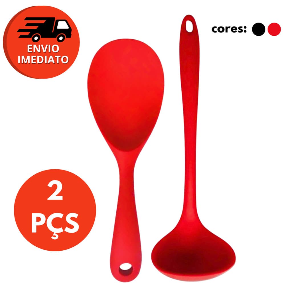 Kit Concha Para Feijão Sopa Caldo + Colher Arroz Pequena Panela Eletrica Silicone Maciço Resistente