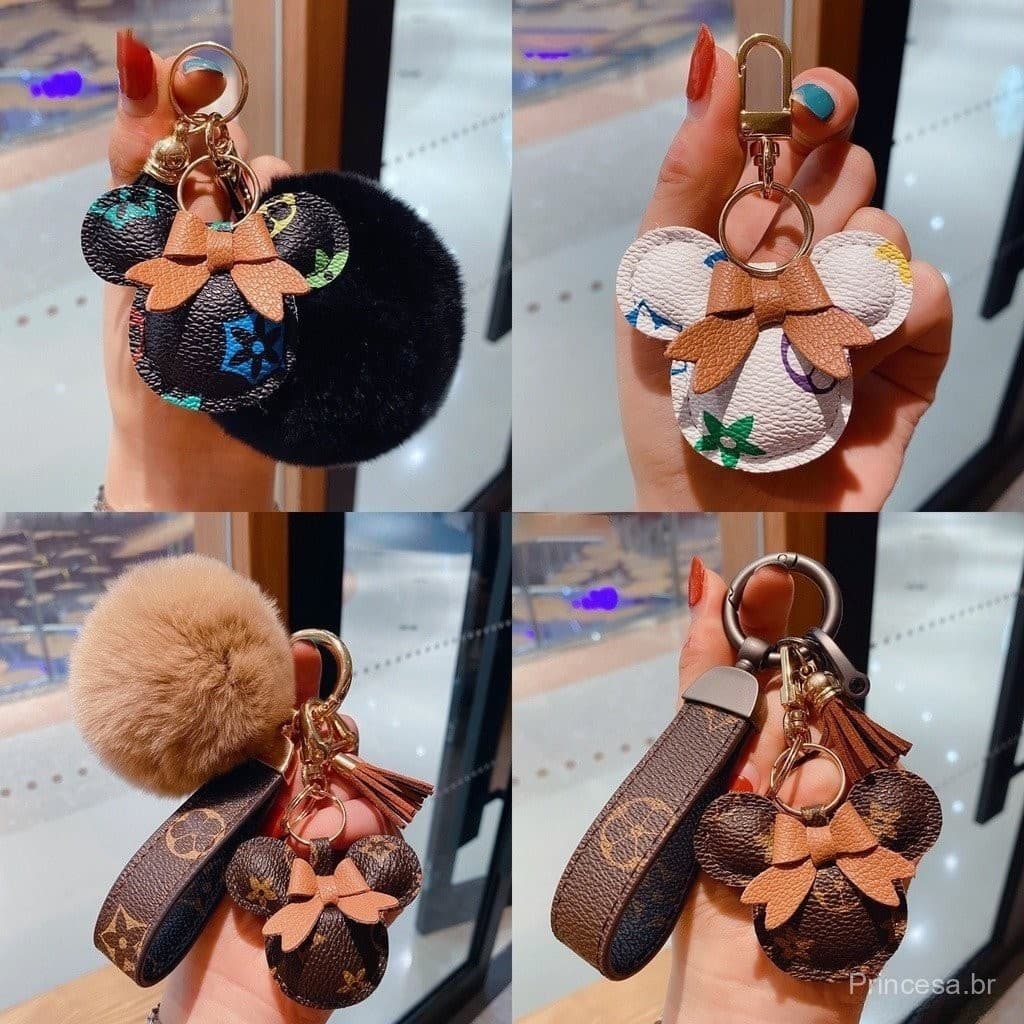 Criativo Dos Desenhos Animados Marca De Luxo Impresso Couro Mickey Minnie Chaveiro Carro Casal Saco Pingente