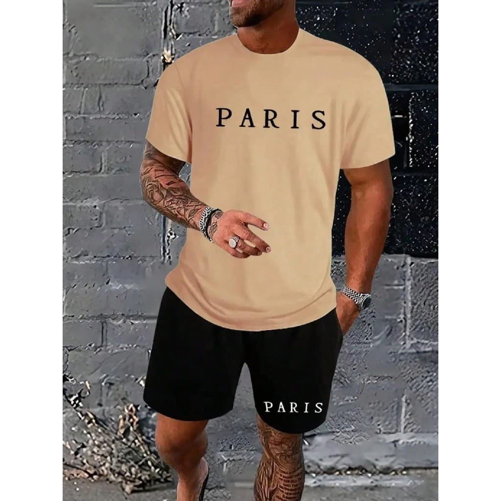 Conjunto Camiseta + Bermuda Paris Camisa 100% algodão Short Tactel Casual Street Wear