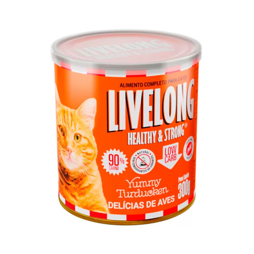 Ração Úmida  Livelong Sabor Delícias de Aves 300gr Para Gatos - Alimento Natural