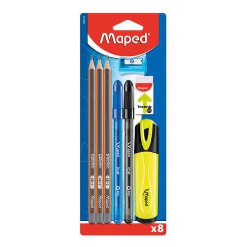 Kit Escrita Caneta Lápis Borracha Escolar Maped