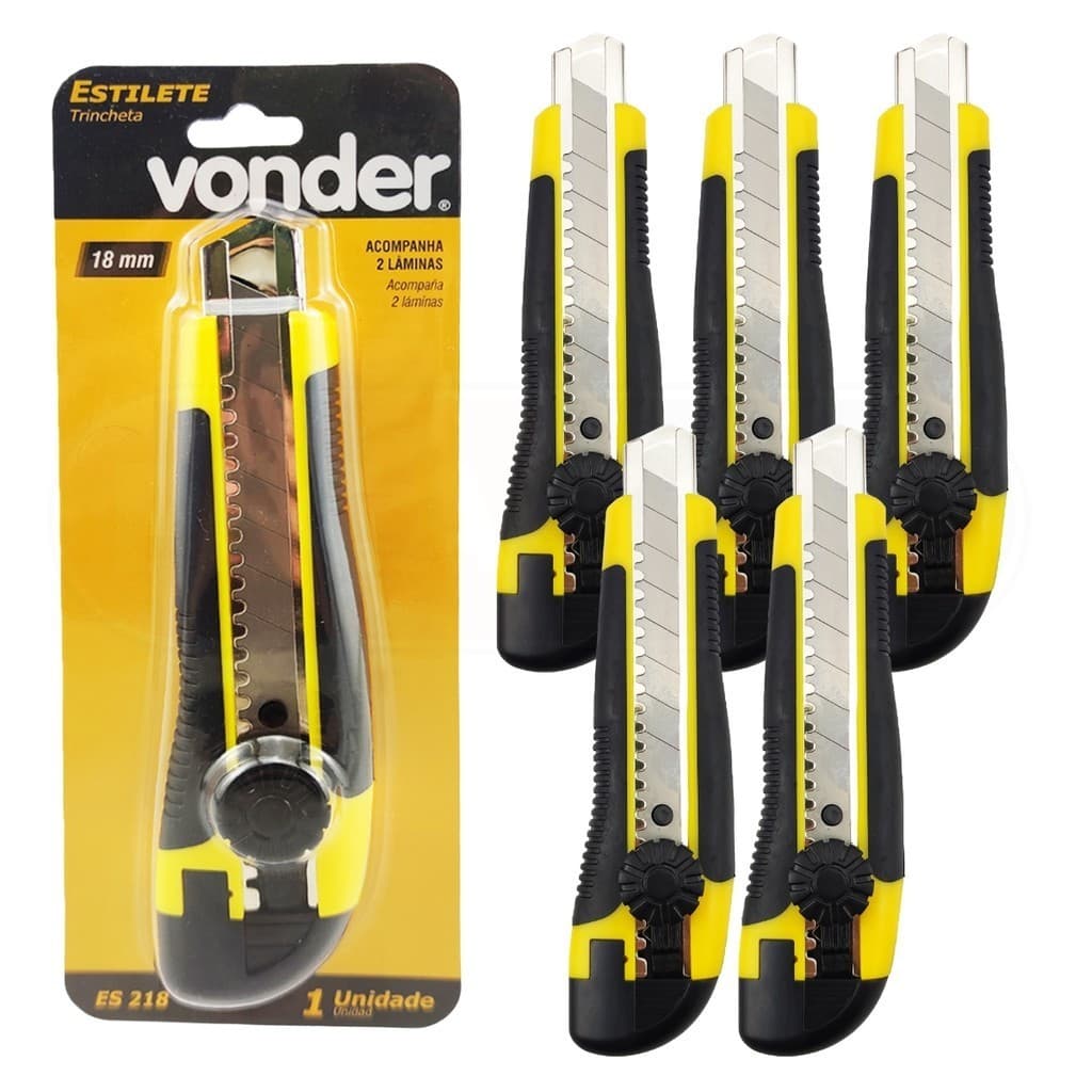 Estiletes Vonder Para Lâmina De 18mm ES218 Com Cabo Emborrachado + 10 Lâminas